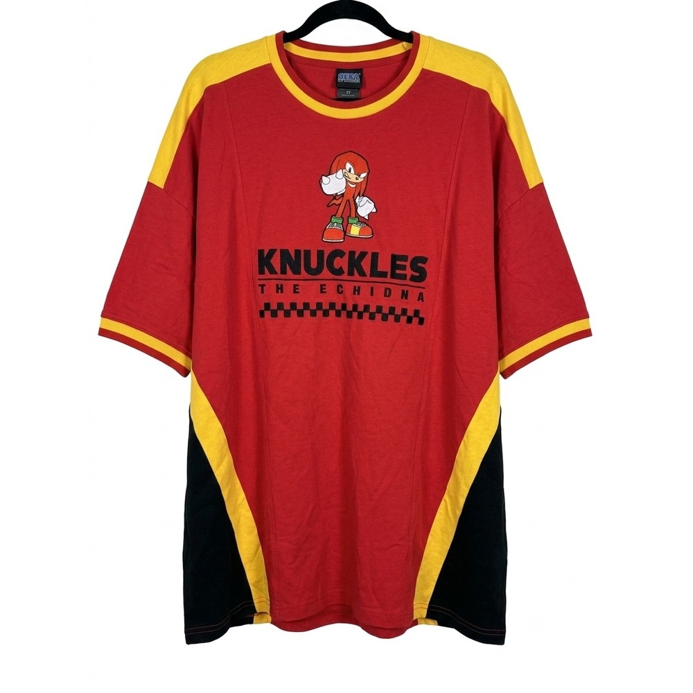 Sonic the Hedgehog Knuckles Color Blocked Tee BoxLunch Red Yellow Mens 2X New